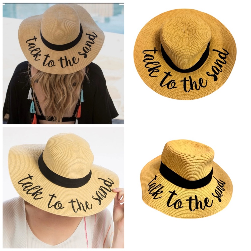 C.C Straw Sun Hat in Beige with Black Script